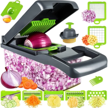 16 In 1 Multifunctional Handheld Onion Cutter Fruits Slicer Potatoes Press Peeler Manual Vegetable Garlic Chopper With Container