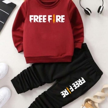 Stylish Boy’s Printed Tracksuit – 2 Pcs Set in Maroon