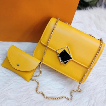 2-Piece PU Leather Handbag Set with Long Golden Chain – Stylish Bags for Girls