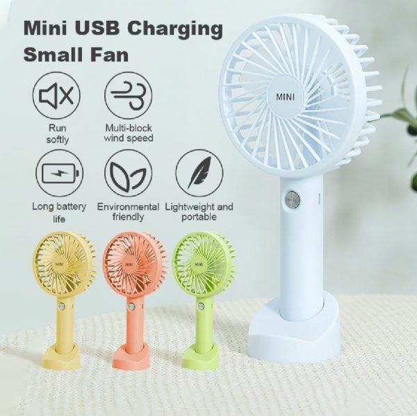 Portable USB Rechargeable Handheld Mini Fan – 3-Speed Strong Wind Small Electric Cooling Fan for Travel, Office, Outdoor Use – Random Color
